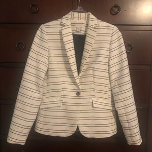White Blazer with Navy Blue Stripes.